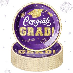 Sabary Purple Gold 100 Pcs 2026 Graduation Paper Dessert Plates Bulk 7 Inch Graduation Party Supplies Plates Class of 2026 Decorations Congrats Grad Plate Disposable Tableware (Classic)