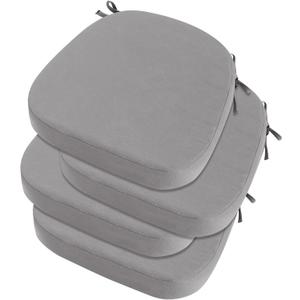 idee-home Outdoor Chair Cushions Set of 4, 17" x 17" x 3" Thick Patio Furniture Outdoor Seat Cushions Waterproof with Ties, Dining Pads (Silver Grey)