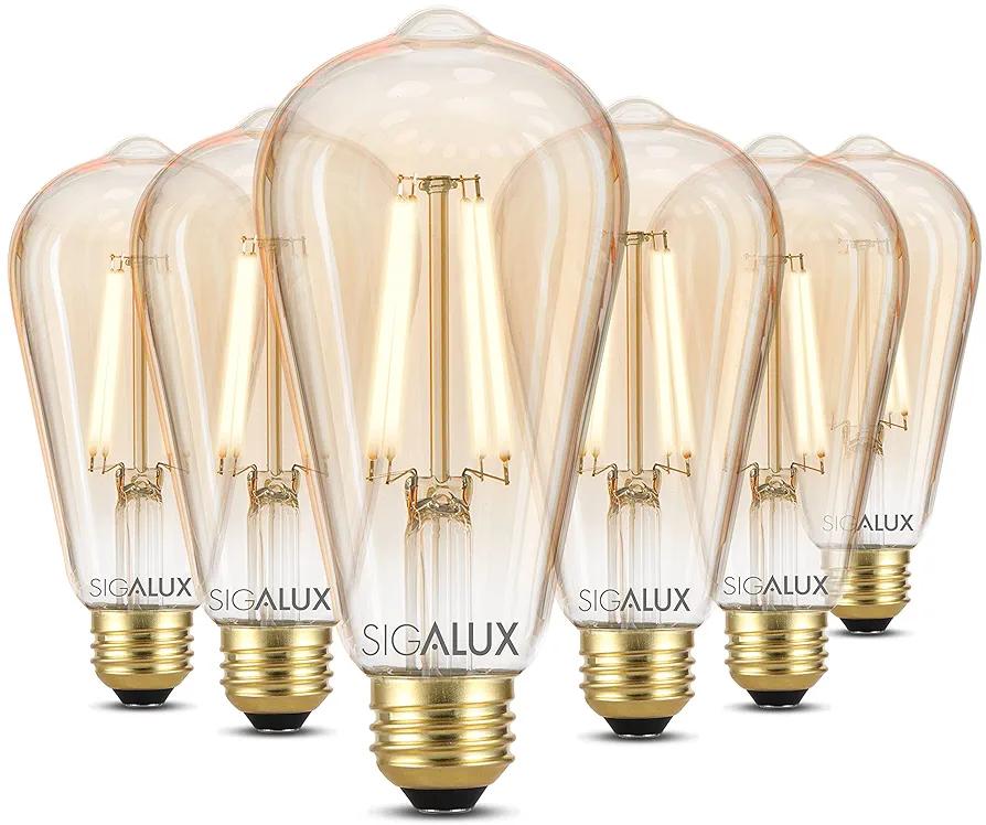 Sigalux Edison Bulbs, E26 LED Bulb 60 Watt Dimmable Vintage Light Bulbs, LED Filament Amber Light Bulb with 90 CRI, ST19 Antique Old Fashioned Retro Light Bulb 2700K Soft White, 9W, 700LM, 6 Pack