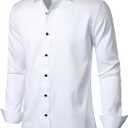 JEMITOP Men's Stretch Wrinkle Free Dress Shirt Formal Prom Wedding Long Sleeve Button Down Shirts (White, M)