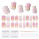 7 x Semi Cured Gel Nail Strips|Works with Any UV/LED Lamps|20 Pcs Gel Nail Stickers|Long-Lasting Two Weeks and Easy to Apply & Remove|Pink Glitter