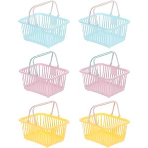 PATIKIL 6PCS Mini Shopping Basket, Small Plastic Basket Mini Storage Basket Grocery Tiny with Handles Organizer Filtered Water for Organizing Toys Eggs Fruits Snacks,Blue Purple Yellow