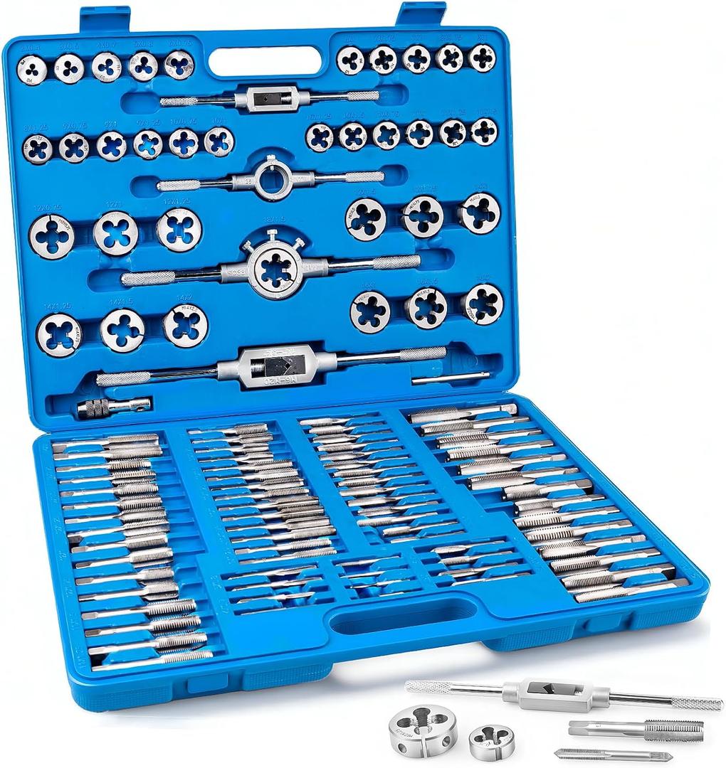 110-Piece Metric Tap and Die Set, M2 to M18 Thread Repair Kit, Complete Tap & Die Sets with Storage Case for Cutting Internal and External Threads