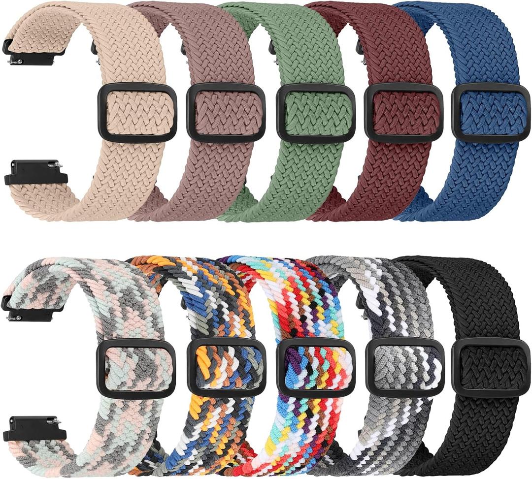 10 Pack Braided Stretchy Adjustable Straps Compatible for 16mm 18mm Quick Release Bands for Women Men,Sport Elastic Nylon Cloth Wristbands