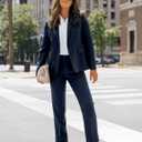 luvamia Women's Two Piece Sets Pants Suits Dressy Business Casual Outfits Professional Blazer Pantsuits Set Work Office Navy Blue Small Fits US 4-6