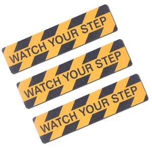 Qingluan Watch Your Step Floor Decals Stickers, 3 Pieces 6 x 24 Inch, Warning Adhesive Tape, Abrasive Anti-Slip, Indoor/Outdoor Stickers