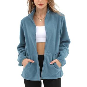Argstar Women's Fleece Jacket, Lightweight Full Zip Classic Soft Casual Recreation Coat with Zipper Pockets Graylish Blue XXL