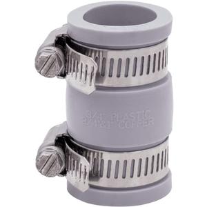 Fernco 1056-075 3/4-in. Flexible PVC Pipe Coupling for Plastic and Copper Plumbing Connections in Gray