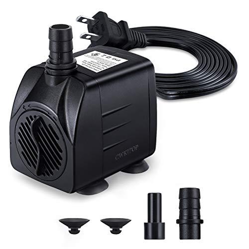 CWKJ Fountain Pump, 220GPH(15W 900L/H) Submersible Water Pump, Durable Outdoor Fountain Water Pump with 7.2ft（2.2m） Power Cord, 3 Nozzles for Aquarium, Pond, Fish Tank, Water Pump Hydroponics