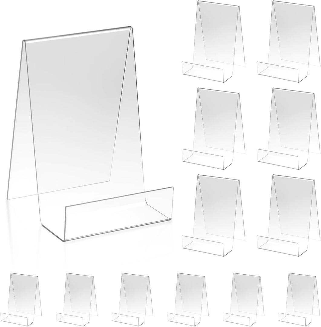 Acrylic Book Stand with Clear Display Easels Plate - 12 Pack Book Holder Easel Stand for Books Display, Music Sheets, Artworks, CD, Tablet Holder (6Large+6Small)
