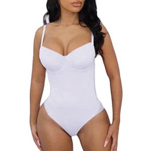 Hilinker Women's Sexy V Neck Spaghetti Strap Shapewear Bodysuit Camisole Bustier Top White Small