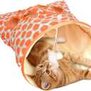 SYCOOVEN Cat Tunnel Bag for Indoor Cats, Pet Collapsible Tunnel Crinkle Sack Bag with 1 Little Mouse & Toy Ball, Crinkle Paper Interactive Cat Toys Hide and Seek(Orange Pattern)