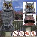 Hausse 2 Pack Fake Owl Decoys to Scare Birds Away, Rotating Head Plastic Owl Bird Deterrents, 10.6 Inch Height Bird Scarecrow Nature Enemy Horned Pest Repellent for Outdoor Garden Yard