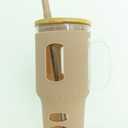 Glass Tumbler with Silicone Sleeve and Bamboo Lid, 32 oz, with Straw (Beige)