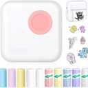 Mini Pocket Bluetooth Printer-Portable Thermal Printer with 10 Roll Papers for Journal/DIY Scrapbook/Travel/Notes/Lists/Label/Memo, Receipt Printer for Children Women Gifts Kids Christmas (M2-Pink)