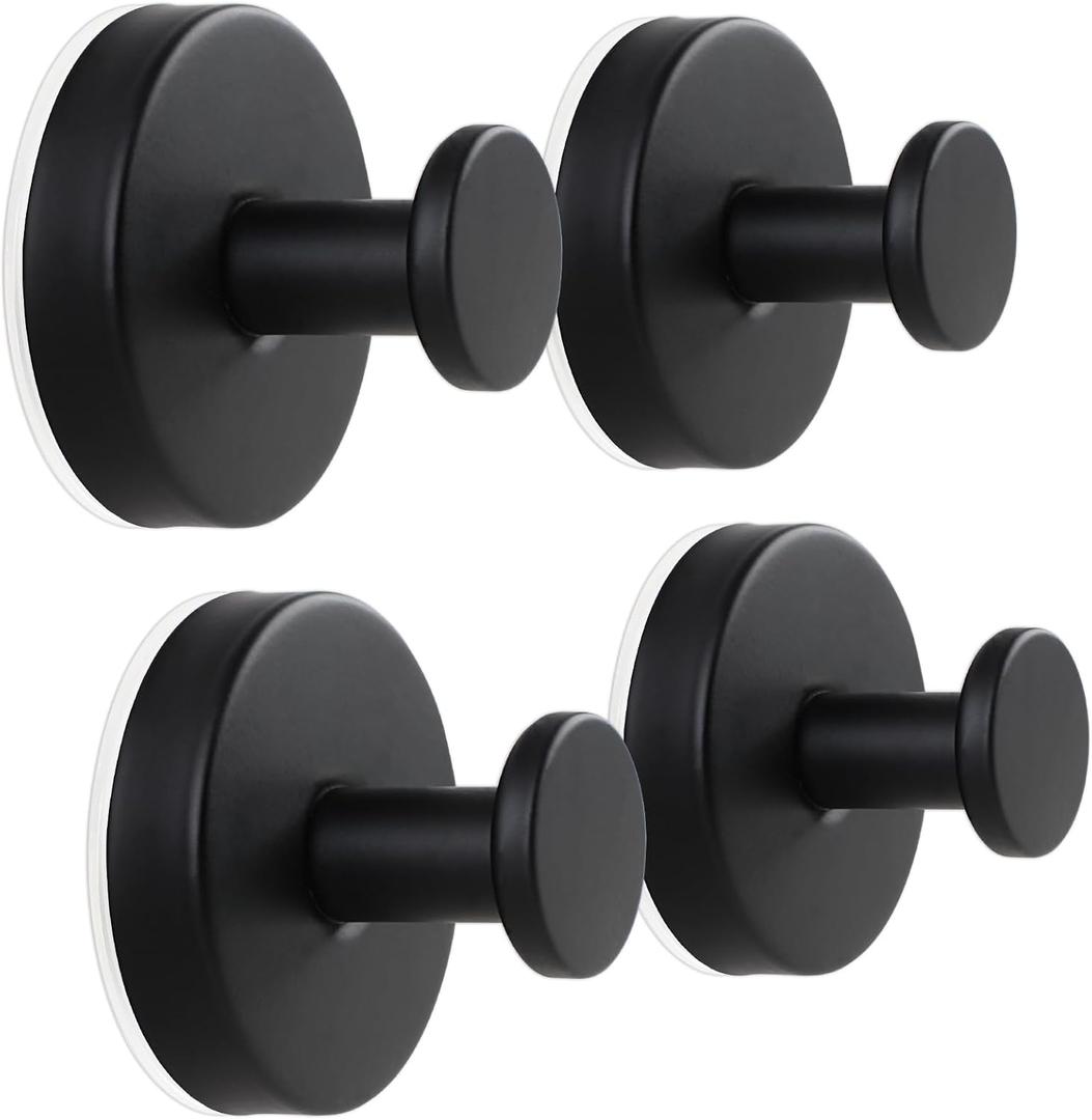4 Pack Suction Cup Hooks for Shower, Exquisite Metal Shell & No Drill Towel Hooks for Bathroom Wall, Kitchen, Glass, Mirror, Tile to Hang Towels, Robes, Loofah - Matte Black