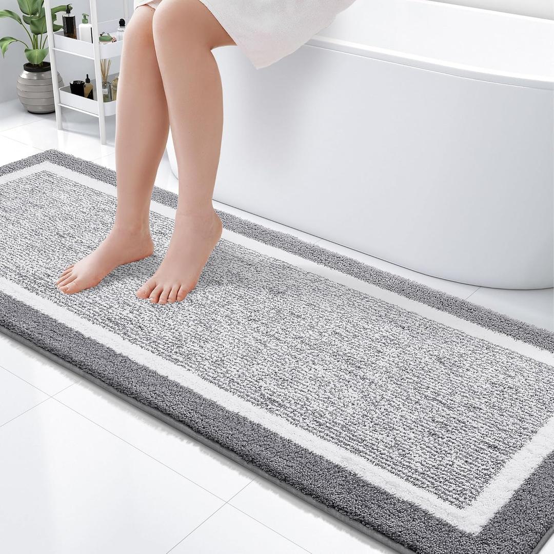 OLANLY Bathroom Runner Rug 70x24, Extra Soft and Absorbent Microfiber Bath Rugs, Non-Slip, Machine Washable, Quick Dry Shaggy Bath Carpet, Extra Long Bath Mats for Bathroom, Tub, Shower, Grey