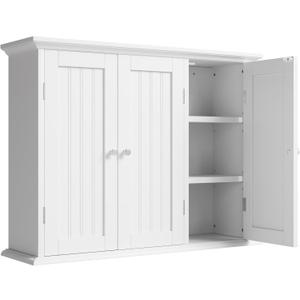 ChooChoo Bathroom Wall Cabinet with 3 Doors, Laundry Cabinet Wall Mounted, Medicine Cabinet with Adjustable Shelves, Hanging Kitchen Cupboard Organizer, White, 9.06"D x 31.1"W x 23.4"H
