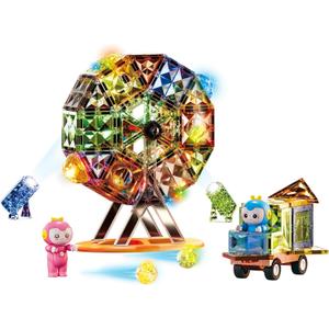 Deluxe Quality Magnetic Tiles Building Set with Attractive Reflective Pattern, LED Lights, Marble Run, and Cars - STEM Educational Toy for Creative Kids Girls Boys 3+ (87 pcs Ferris Wheel)