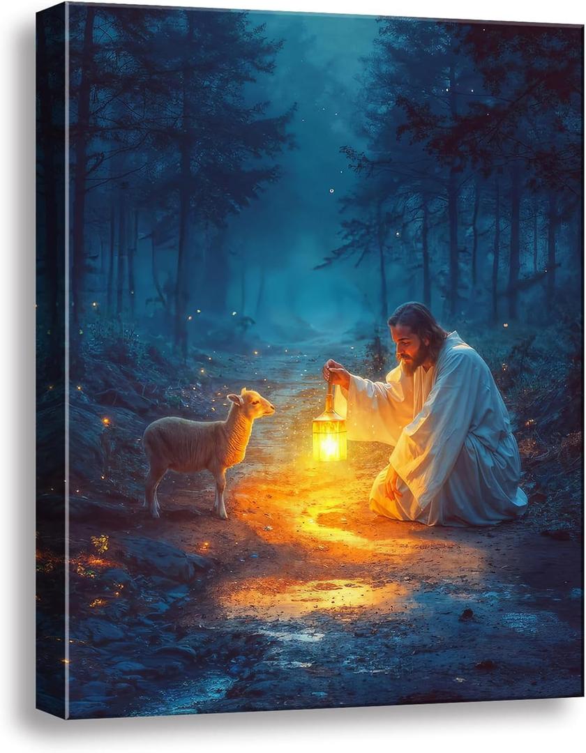 Christian Wall Art Decor - Serenity Prayer & Jesus with Lost Lamb Picture, Baptism Gifts for Boys & Girls, Inspirational Home Decor for Women & Men, Perfect for Prayer Rooms & Christmas Decor A-373