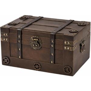 Vintage Pirate Style Treasure Chest For Kids,Large Treasure Box For Keepsakes, Decorative Antique Chest,Wooden Keepsake Box Size:13.8"X9.5"X6.9" (1, Large)