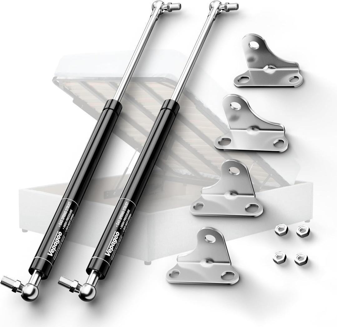 Vepagoo 20 Inch 200Lb/890N Gas Struts Shock for Heavy Duty RV Bed, Lift Support with L-Type Mounts Brackets for Murphy Bed Storage Box Lid Cabinet Basement Door, 2pcs (1 Pair)