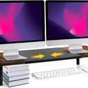 Dual-Monitor-Stand-Riser-For-Desk Adjustable Length 32-40 Inch, Large Desktop Computer Monitor Riser For 2 Screens, Desk Shelf Organizer Riser Stand For Computer/Laptop/PC/Printer/TV Brown