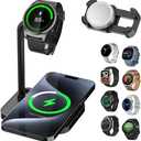 Universal 2 in 1 Wireless Charger Dock with Adjustable Smartwatch Stand, Compatible with Samsung Galaxy, Google Pixel, Huawei, Garmin, AMAZTIM, Fossil, Fitbit, Amazfit, xiaomi, Suunto (02SW-B)