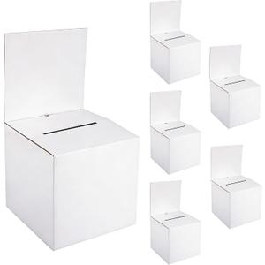 Klmnop 6 Pack 10 x 10 x 10 Inch Raffle Boxes with Slot, Large Cardboard Ballot Box with Removable Header, Donation Box for Voting, Donation, Fundraising, Suggestion & Ballot Contest(White)