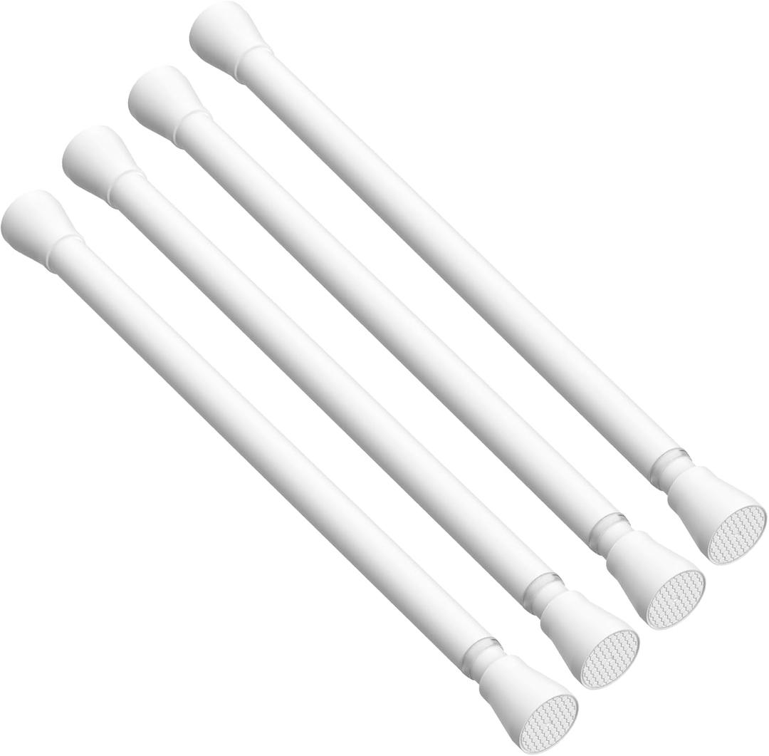 AIZESI 4PCS Tension Curtain Rod 16 to 26 Inch Spring Curtain Rod 7/8" Diameter Adjustable Curtain Rod White Tension Curtian Rods for Windows, Bathroom, Kitchen, Cupboard