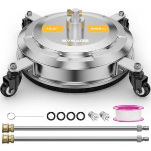 EVEAGE 14.5" Pressure Washer Surface Cleaner,Stainless Steel Pressure Washer Accessories 4 Weels & 1/4" Quick Connector,4000 PSI Power Washer for Driveway (Silver, 14.5inch)