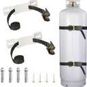 Propane Tank Holder Cylinder Wall Mounted Brackets, Ratchet Straps (6.6ft) , Steel Gas Cylinder Holder, Heavy Duty Gas Cylinder Holder Wall-Mounted Bracket (White )