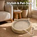Handwoven Cat Basket Basket with Cotton Rope Liner Cat Ear Design Round Cat Scratcher Bed with Interactive Toy Ball Breathable All Season Scratch-Resistant Woven Cat Bed for Indoor Cats All Breeds