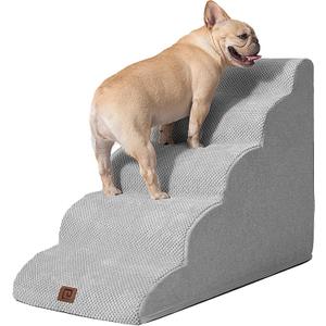 EHEYCIGA Curved Dog Stairs Ramp for High Beds 22.6" H, 5-Step Dog Steps for Small Dogs and Cats, Pet Stairs for High Bed Climbing, Non-Slip Balanced Pet Step Indoor, Light Grey