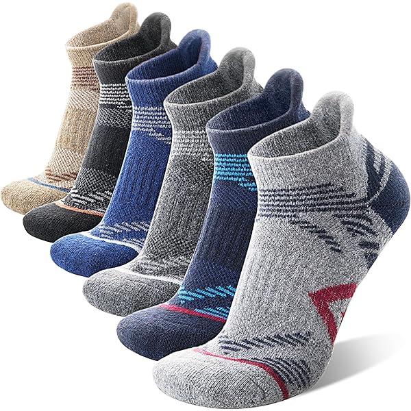 ANTSANG 6 Pairs Merino Wool Ankle Hiking Running Socks Compression Thick Cushion Breathable No Show Socks for Men Women L