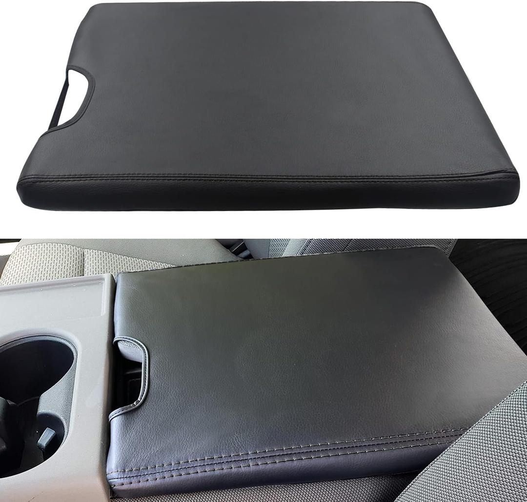 Center Console Armrest Cover for Ford F150 Accessories 2015-2026 for F250 F350 F450 2017-2026 with 40/20/40 Jump Seat, Arm Rest Leather Protection Interior, Middle Console Cover (Black Stitches)