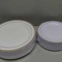 I00000 102 Pieces Gold Plastic Plates, Disposable Party Plates White Gold Rim, 51 Disposable Gold Dinner Plates 10.25 Inch and 51 Disposable Dessert Appetizer Elegant Fancy Wedding Plates 7.5 Inch