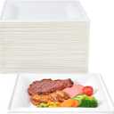 ECOLipak 150 Pieces Compostable Square Paper Plates, 10 inch Disposable Plates Square, Eco-friendly Biodegradable Sugarcane Bagasse Plates for Party Dinner Birthday