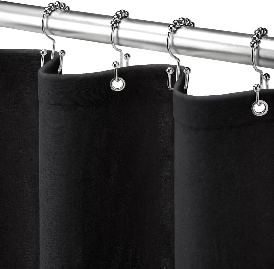 Awellife Black Shower Curtain Linen Textured Boho Farmhouse Shower Curtains for Bathroom Fabric Liner 72 x 72 Inch