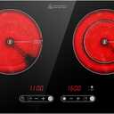 Dual Coil Design of 2 Burner Cooker, 1800W Electric Ceramic Hot Plate for Cooking, Infrared Double Burner Portable Countertop or 24inch Built-in Cooktop Radiant Stove Top, Compatible with All Cookware