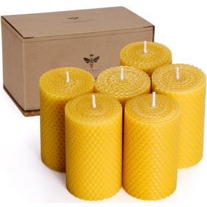 Beeswax Pillar Candles Set of 6-23.3 in Handmade Pure Beeswax Rolled Candles for Gift & Home Decor (Yellow)