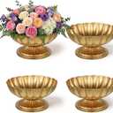 4 Pcs Gold Compote Pedestal Vases, 7'' Wide 3.94'' High Distressed Vintage ecorative Antique Urn Planter Vase for Wedding Tables Event Anniversary Party Indoor Outdoor Activity