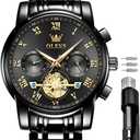 OLEVS Men's Waterproof Watches Stainless Steel Waterproof Chronograph Wrist Watches Luxury Dress White Luminous Big Face Analog Quartz Male Watches (2859Full Black)