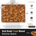 Teak Wood Extra Large End Grain Cutting Board for Kitchen with Non-slip Feet, Heavy Duty Checkered Cutting Board with Juice Groove & Handle Handcrafted Luxury Chopping Board for Meat, Vegetables