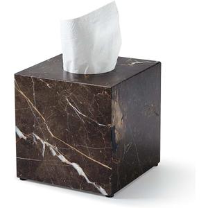 Real Natural Marble Tissue Box Cover, 5.5 Inch Square Marble Tissue Box Holder with Open Bottom, Heavy Stone Decorative Organizer for Bathroom Vanity, Kitchen Countertop, Luxury Home Décor, Brown
