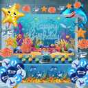 Happy Birthday Decorations For Women Men,Birthday Backdrop,Banner Balloons,Table Cloth,Paper pom poms Party Supplies for Girls Boys (Sea)