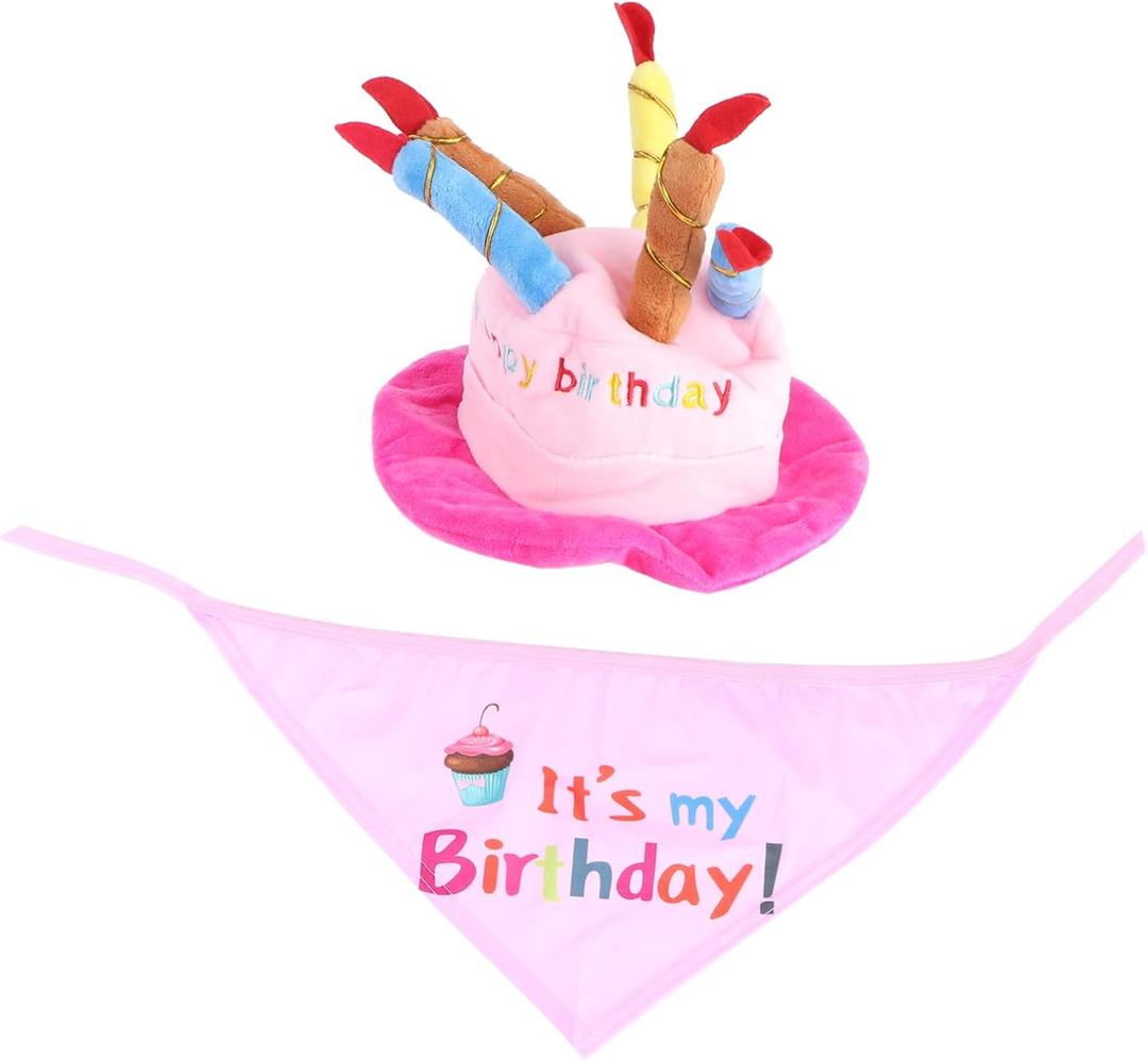 SUPVOX Adorable Dog Birthday Hat and Bib Set Dog Birthday Decor for Pet Parties and Stylish Great for Celebrating Furry Friends, Pink