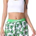 unitop Womens Bathing Boardshorts Swim Shorts Quick Dry with Lining (Small, Green&white)