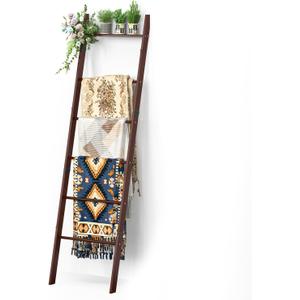 BAMBANG 6-Tier Blanket Ladder for Living Room, Blanket Quilt Ladder Rack Rustic Decorative Towel Holder, Wall Leaning Blanket Ladder Shelf Storage Farmhouse Decor for Bedroom Bathroom, Brown