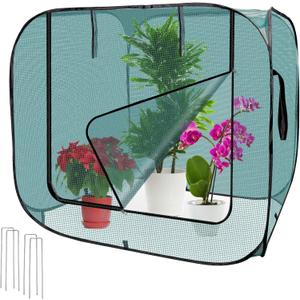 RGQSUN 1Pcs Pop-up Gardening Net Cover,47 x 47 x 43in Pest Guard Cover,Mesh Plant Cover with 4 Stakes,Plant Gardening Net for Vegetables Fruits Flowers